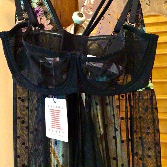 SAVAGE X FENTY (2 PC SET) SHEER BLACK ROBE (L) & BRA (32D) NWT - Picture 16 of 16